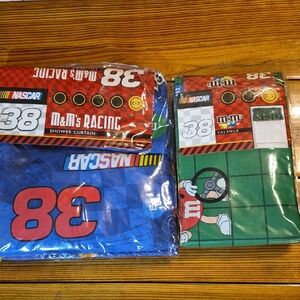 NASCAR M&M's Racing Blue Shower Curtain And Green Valance